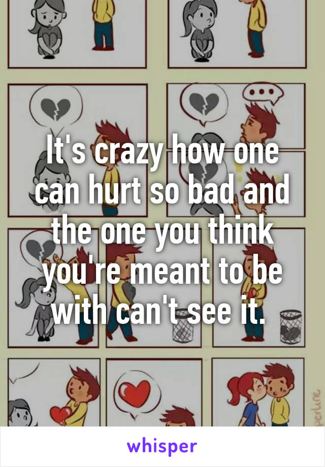 It's crazy how one can hurt so bad and the one you think you're meant to be with can't see it. 