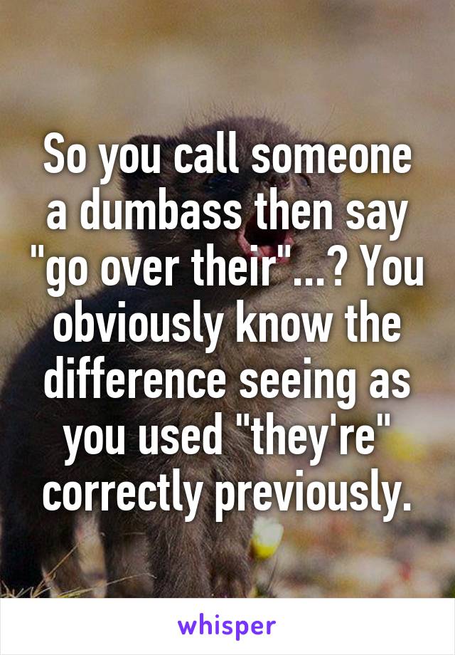 So you call someone a dumbass then say "go over their"...? You obviously know the difference seeing as you used "they're" correctly previously.