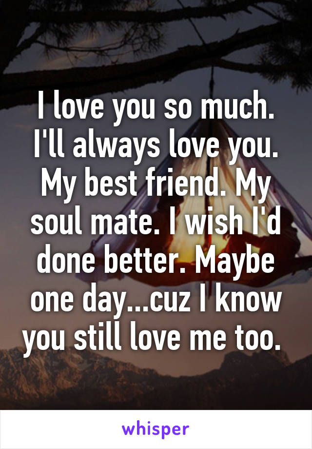 I love you so much. I'll always love you. My best friend. My soul mate. I wish I'd done better. Maybe one day...cuz I know you still love me too. 