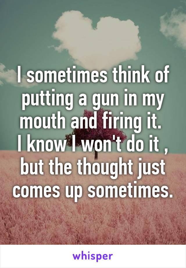 I sometimes think of putting a gun in my mouth and firing it. 
I know I won't do it , but the thought just comes up sometimes.