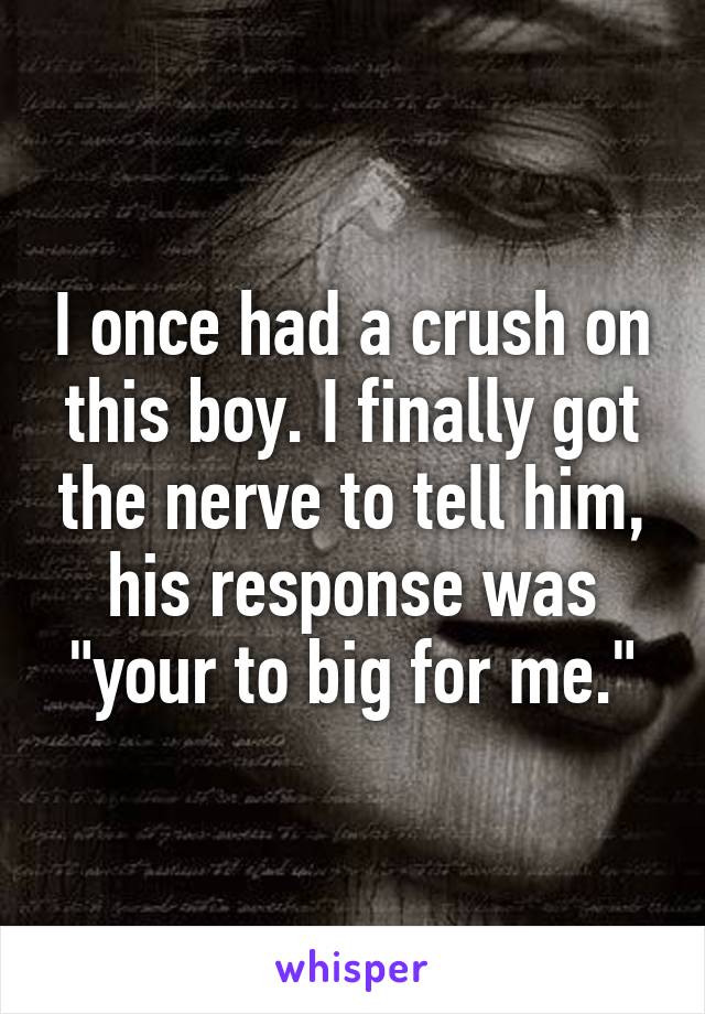 I once had a crush on this boy. I finally got the nerve to tell him, his response was "your to big for me."