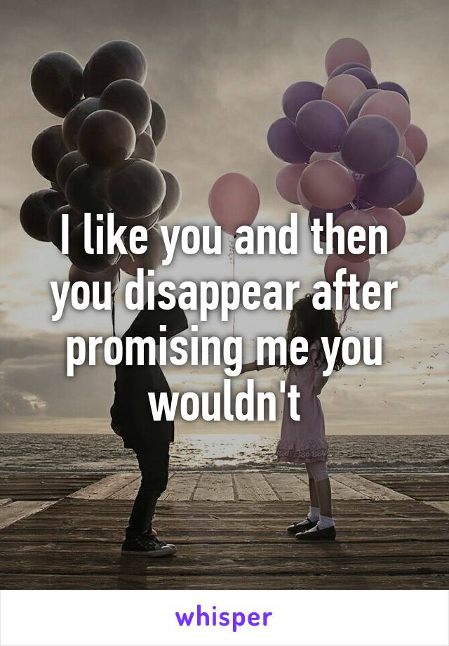 I like you and then you disappear after promising me you wouldn't