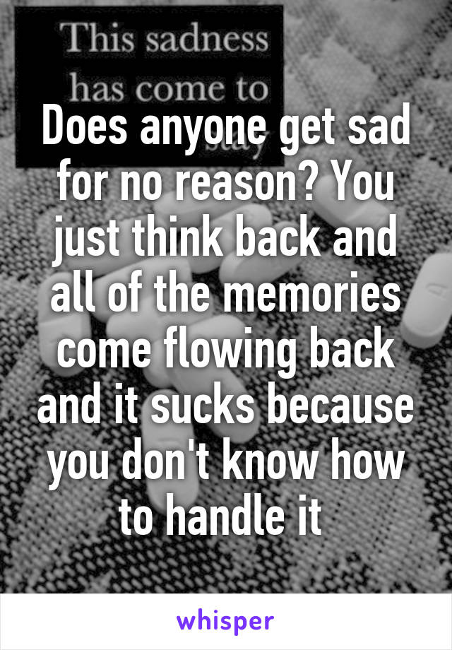 Does anyone get sad for no reason? You just think back and all of the memories come flowing back and it sucks because you don't know how to handle it 