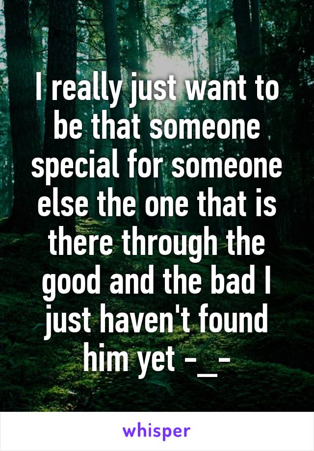 I really just want to be that someone special for someone else the one that is there through the good and the bad I just haven't found him yet -_-