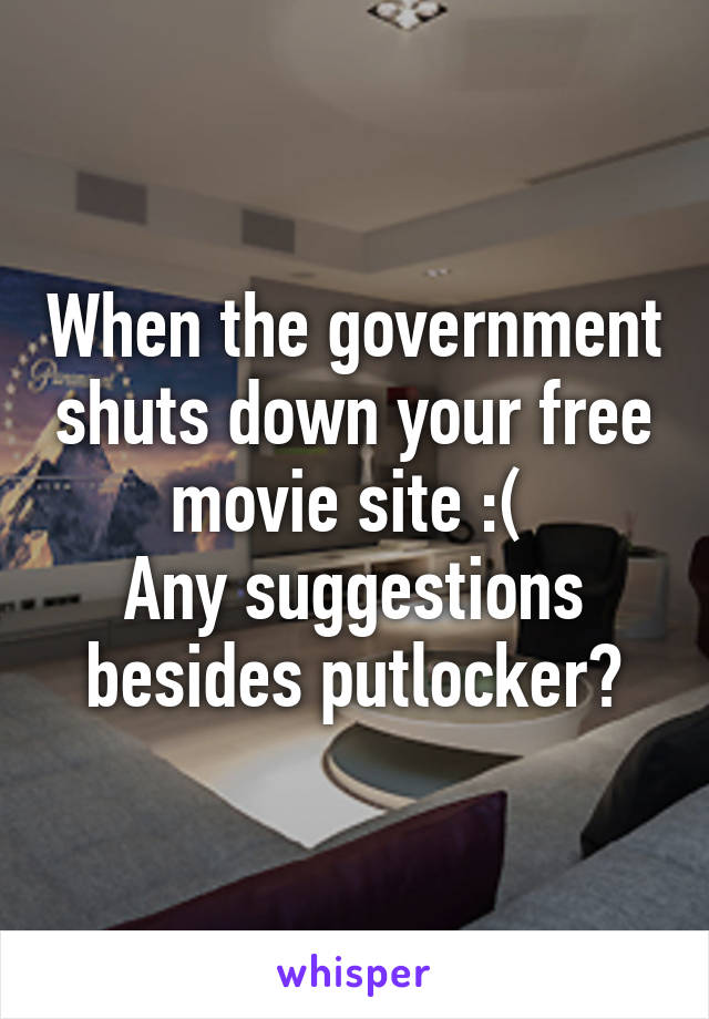 When the government shuts down your free movie site :( 
Any suggestions besides putlocker?