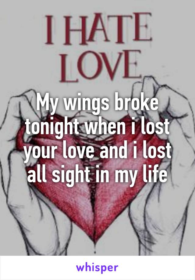 My wings broke tonight when i lost your love and i lost all sight in my life