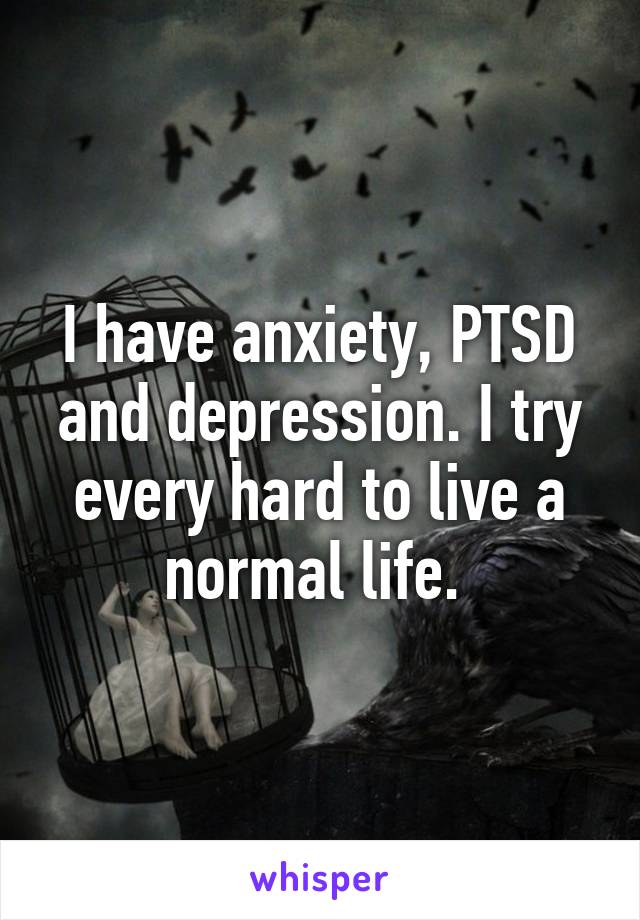 I have anxiety, PTSD and depression. I try every hard to live a normal life. 