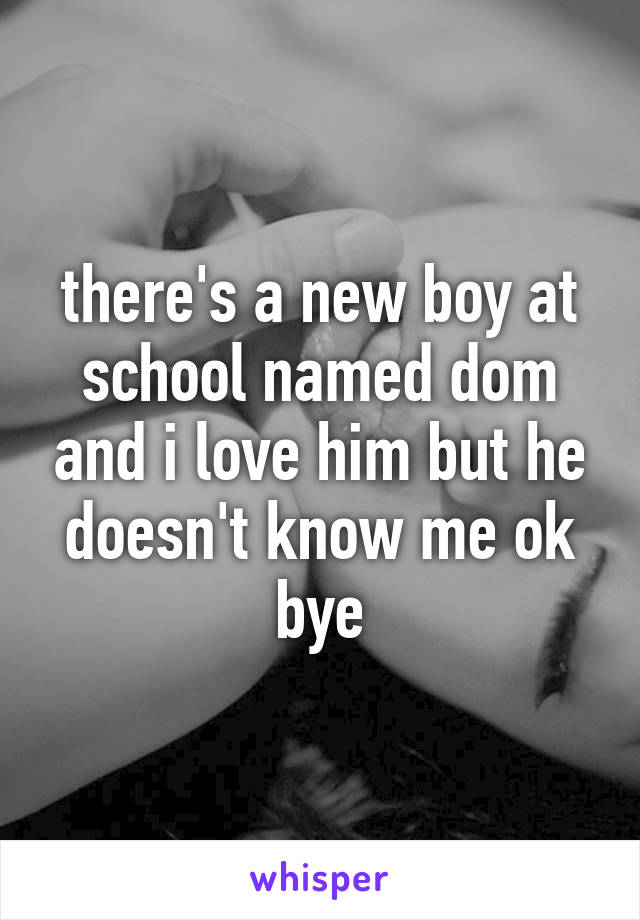 there's a new boy at school named dom and i love him but he doesn't know me ok bye