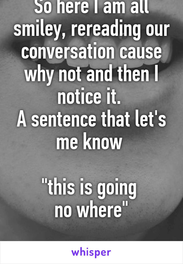 So here I am all smiley, rereading our conversation cause why not and then I notice it. 
A sentence that let's me know 

"this is going 
no where"

Well poop. 