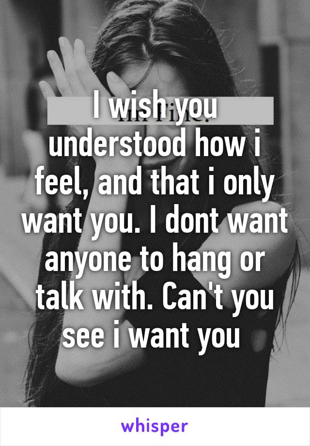 I wish you understood how i feel, and that i only want you. I dont want anyone to hang or talk with. Can't you see i want you 