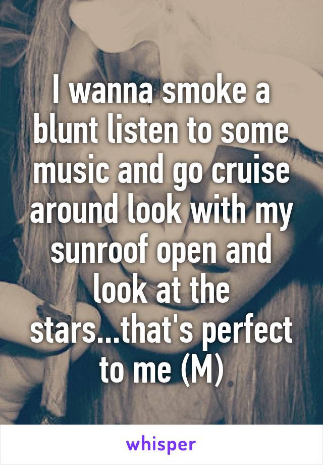 I wanna smoke a blunt listen to some music and go cruise around look with my sunroof open and look at the stars...that's perfect to me (M)