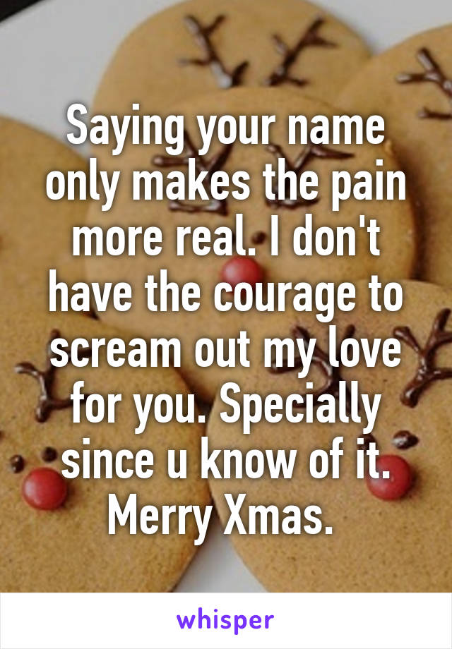 Saying your name only makes the pain more real. I don't have the courage to scream out my love for you. Specially since u know of it. Merry Xmas. 