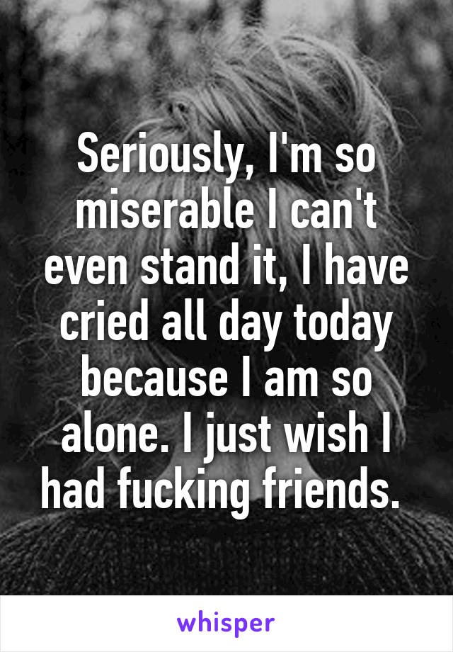 Seriously, I'm so miserable I can't even stand it, I have cried all day today because I am so alone. I just wish I had fucking friends. 