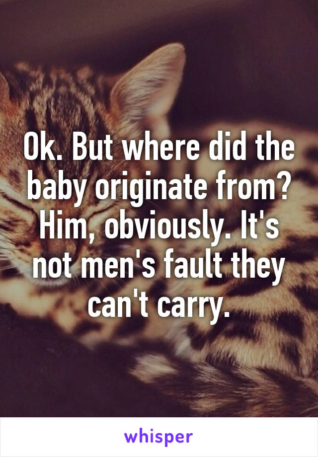 Ok. But where did the baby originate from? Him, obviously. It's not men's fault they can't carry.