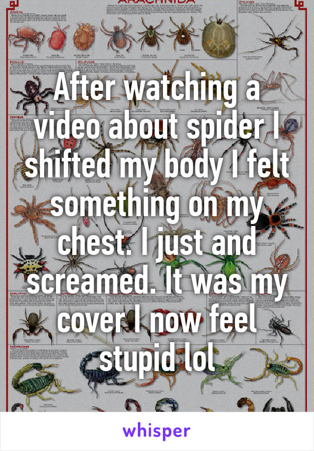 After watching a video about spider I shifted my body I felt something on my chest. I just and screamed. It was my cover I now feel stupid lol