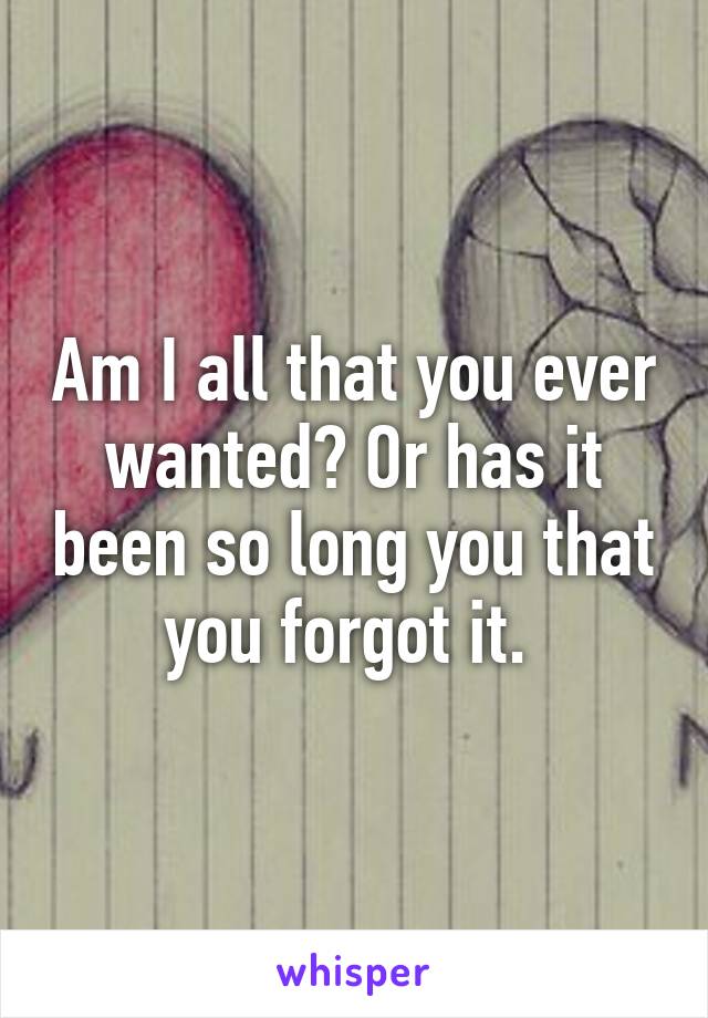 Am I all that you ever wanted? Or has it been so long you that you forgot it. 