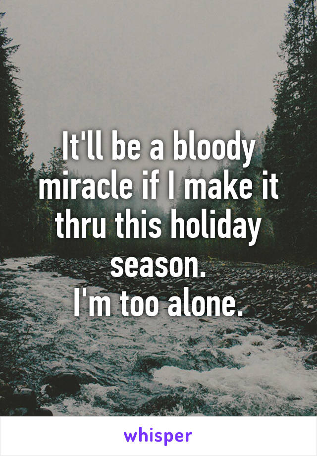 It'll be a bloody miracle if I make it thru this holiday season.
I'm too alone.