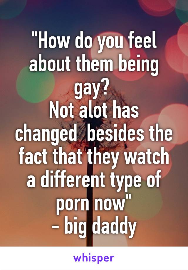 "How do you feel about them being gay? 
Not alot has changed  besides the fact that they watch a different type of porn now"
- big daddy