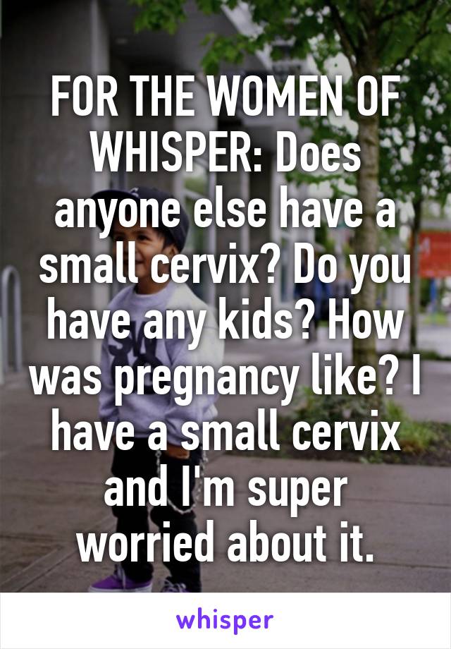 FOR THE WOMEN OF WHISPER: Does anyone else have a small cervix? Do you have any kids? How was pregnancy like? I have a small cervix and I'm super worried about it.