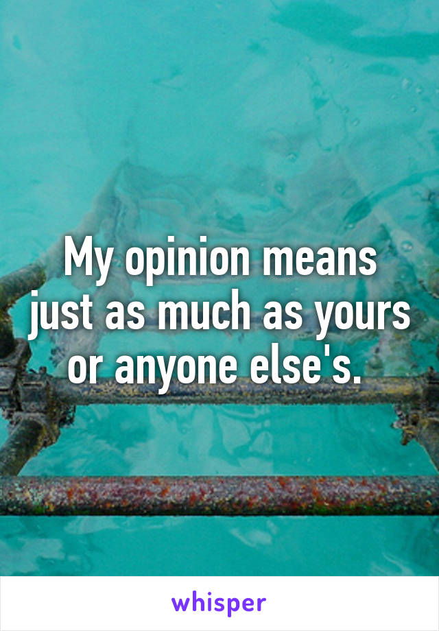 My opinion means just as much as yours or anyone else's. 