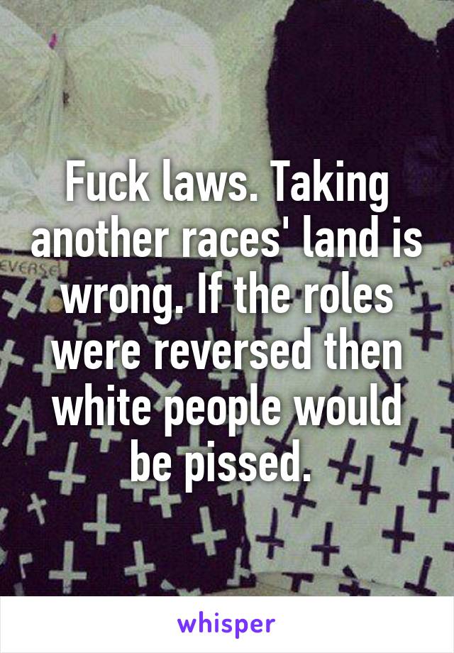 Fuck laws. Taking another races' land is wrong. If the roles were reversed then white people would be pissed. 