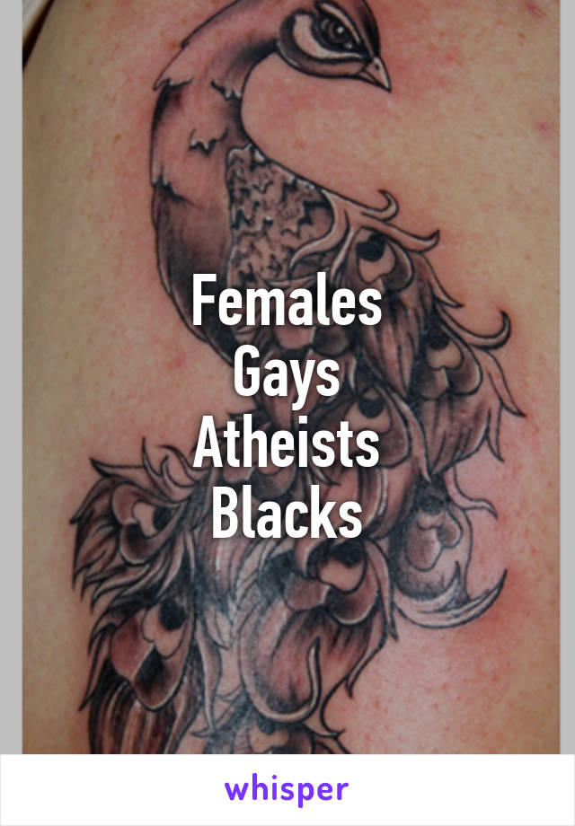 Females
Gays
Atheists
Blacks