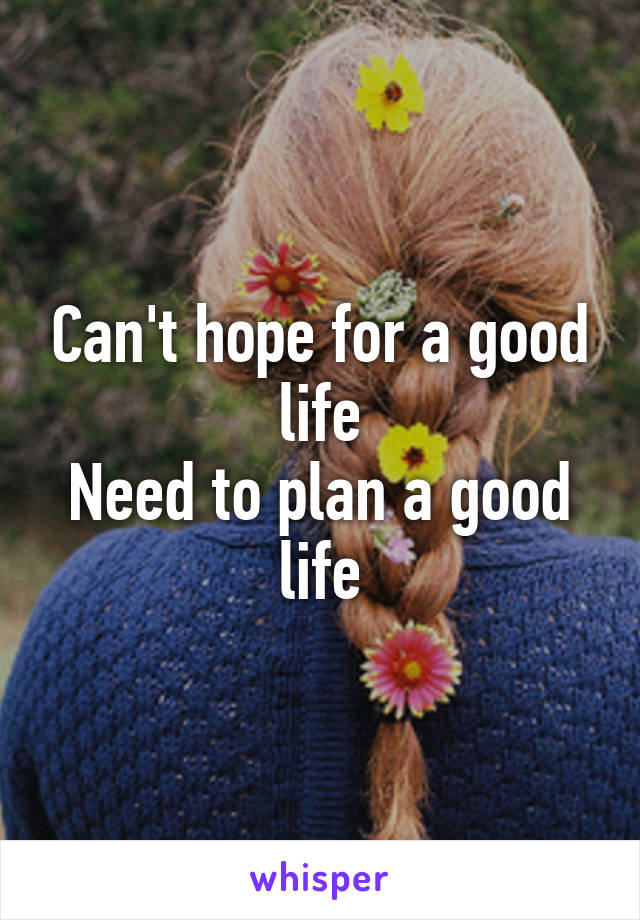 Can't hope for a good life
Need to plan a good life