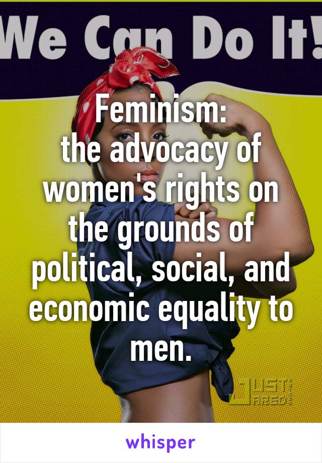 Feminism:
the advocacy of women's rights on the grounds of political, social, and economic equality to men.