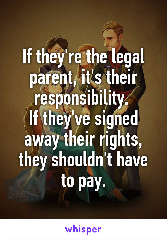 If they're the legal parent, it's their responsibility. 
If they've signed away their rights, they shouldn't have to pay.