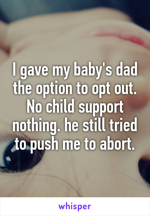 I gave my baby's dad the option to opt out. No child support nothing. he still tried to push me to abort.