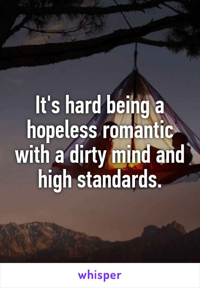 It's hard being a hopeless romantic with a dirty mind and high standards.