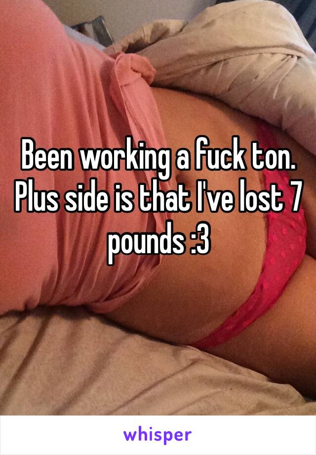 Been working a fuck ton. Plus side is that I've lost 7 pounds :3 