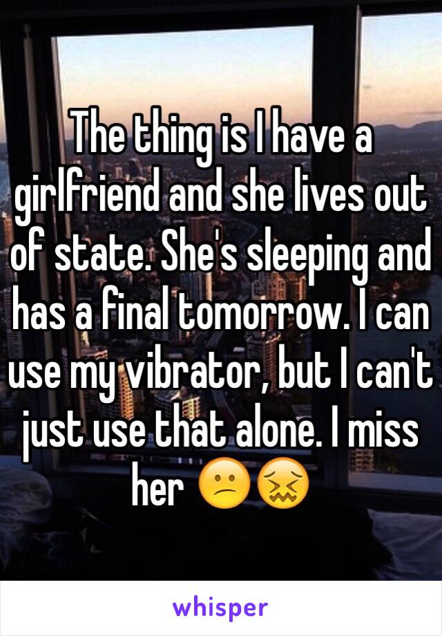 The thing is I have a girlfriend and she lives out of state. She's sleeping and has a final tomorrow. I can use my vibrator, but I can't just use that alone. I miss her 😕😖