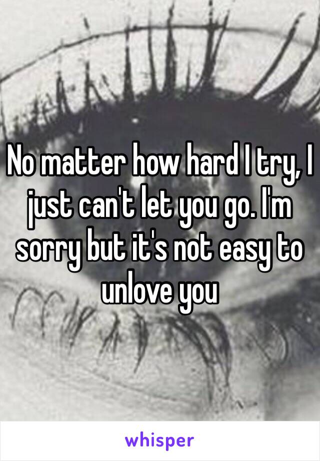 No matter how hard I try, I just can't let you go. I'm sorry but it's not easy to unlove you