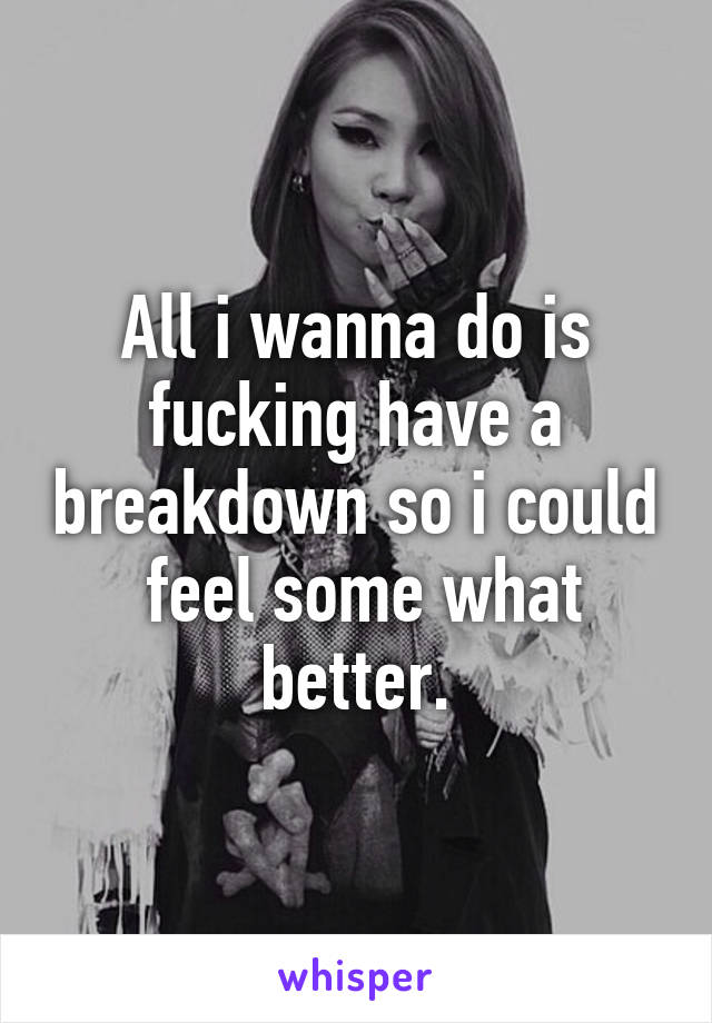 All i wanna do is fucking have a breakdown so i could  feel some what better.