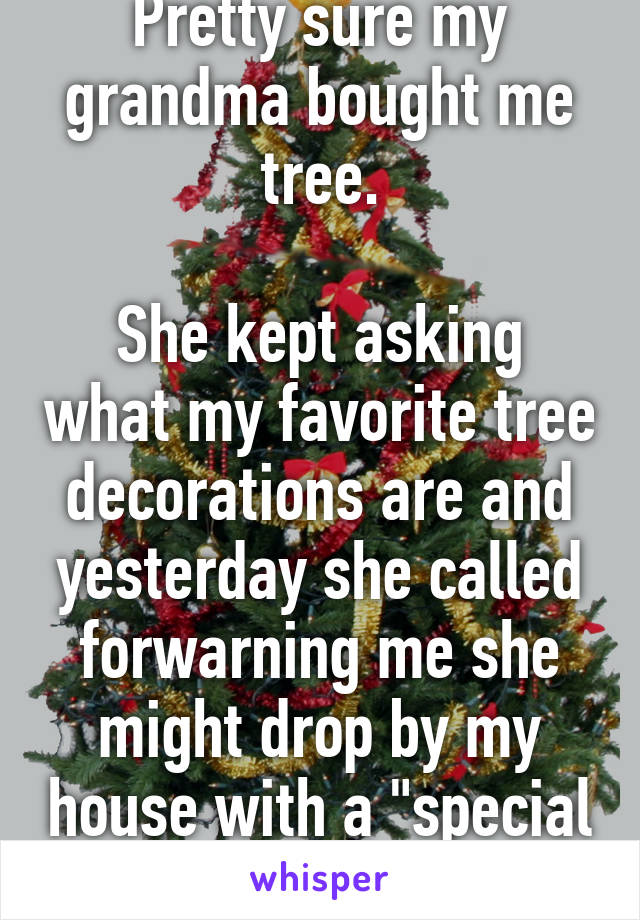 Pretty sure my grandma bought me tree.

She kept asking what my favorite tree decorations are and yesterday she called forwarning me she might drop by my house with a "special surprise."