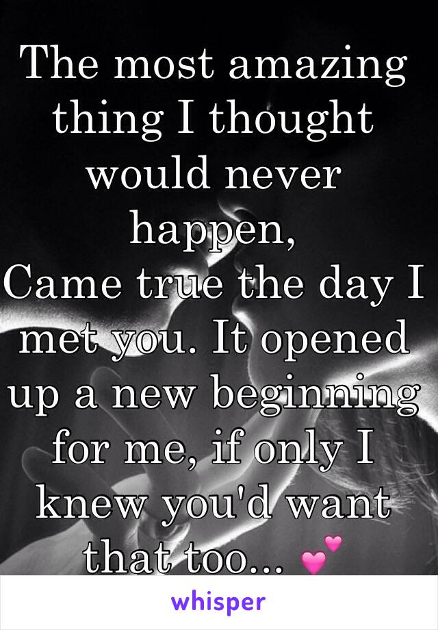 The most amazing thing I thought would never happen,
Came true the day I met you. It opened up a new beginning for me, if only I knew you'd want that too... 💕 