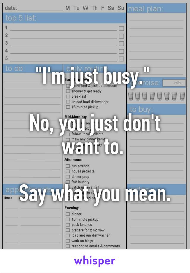 "I'm just busy." 

No, you just don't want to. 

Say what you mean.