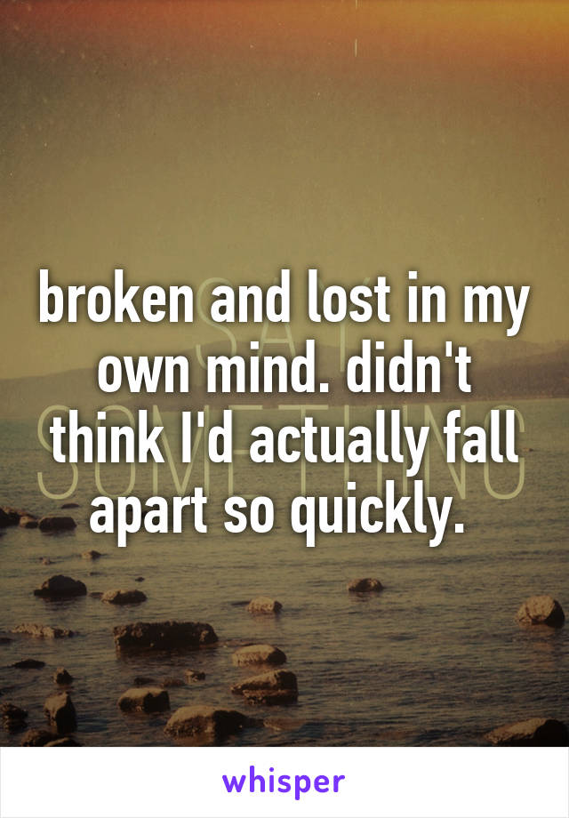 broken and lost in my own mind. didn't think I'd actually fall apart so quickly. 