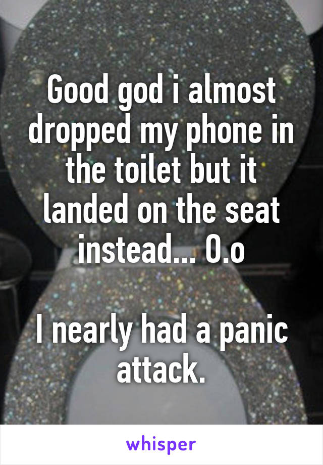 Good god i almost dropped my phone in the toilet but it landed on the seat instead... O.o

I nearly had a panic attack.