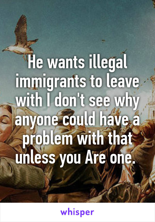 He wants illegal immigrants to leave with I don't see why anyone could have a problem with that unless you Are one. 