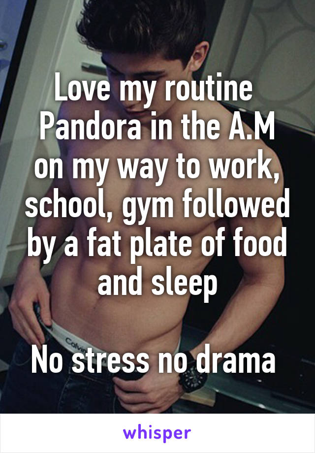 Love my routine 
Pandora in the A.M on my way to work, school, gym followed by a fat plate of food and sleep

No stress no drama 