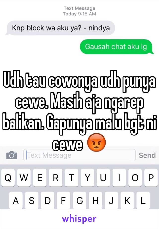 Udh tau cowonya udh punya cewe. Masih aja ngarep balikan. Gapunya malu bgt ni cewe 😡