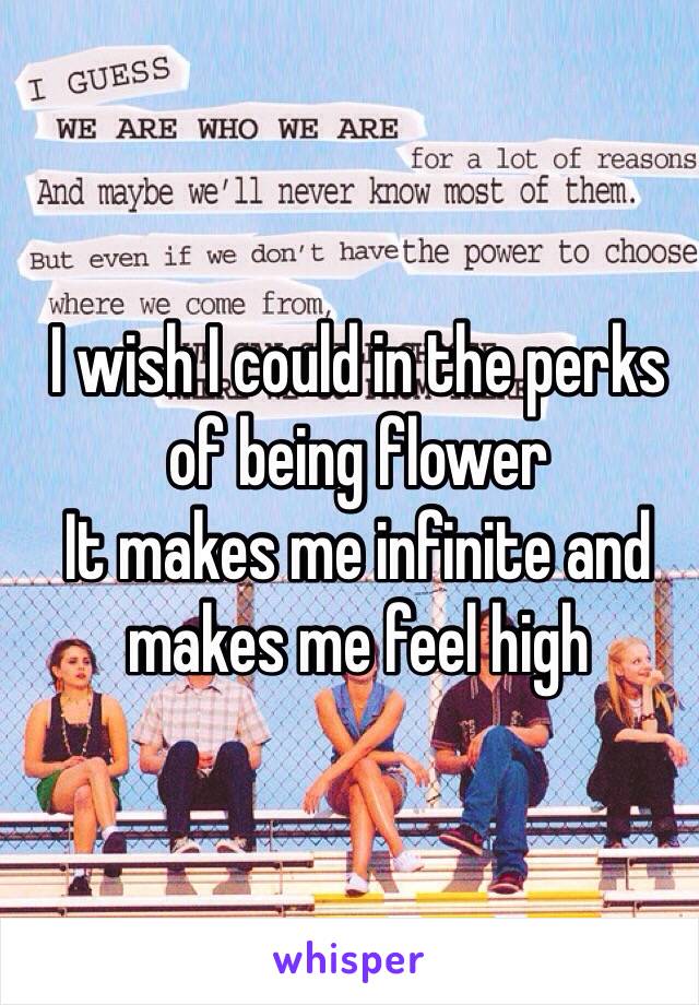 I wish I could in the perks of being flower 
It makes me infinite and makes me feel high