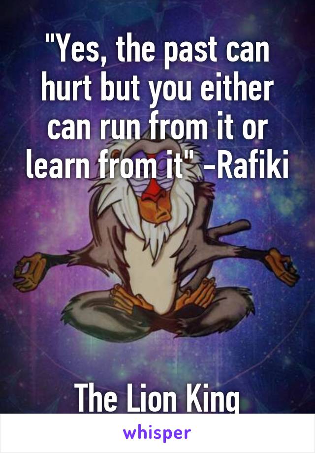 "Yes, the past can hurt but you either can run from it or learn from it" -Rafiki





The Lion King