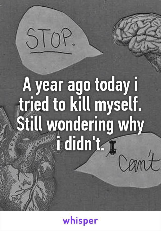 A year ago today i tried to kill myself.
Still wondering why i didn't.