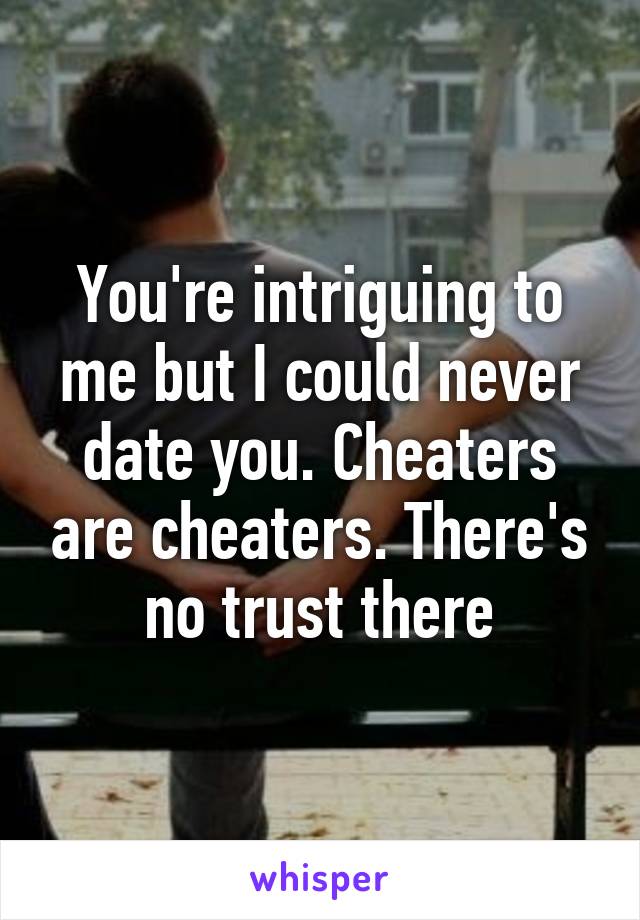 You're intriguing to me but I could never date you. Cheaters are cheaters. There's no trust there