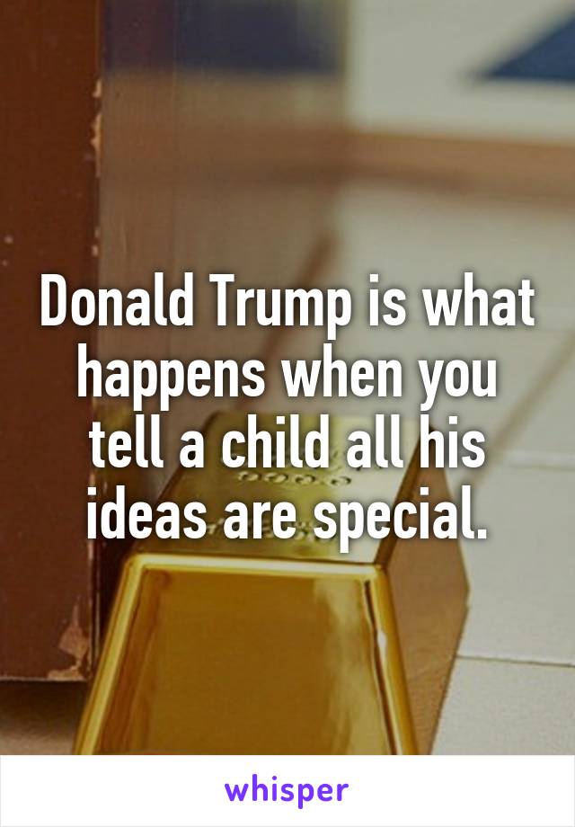 Donald Trump is what happens when you tell a child all his ideas are special.