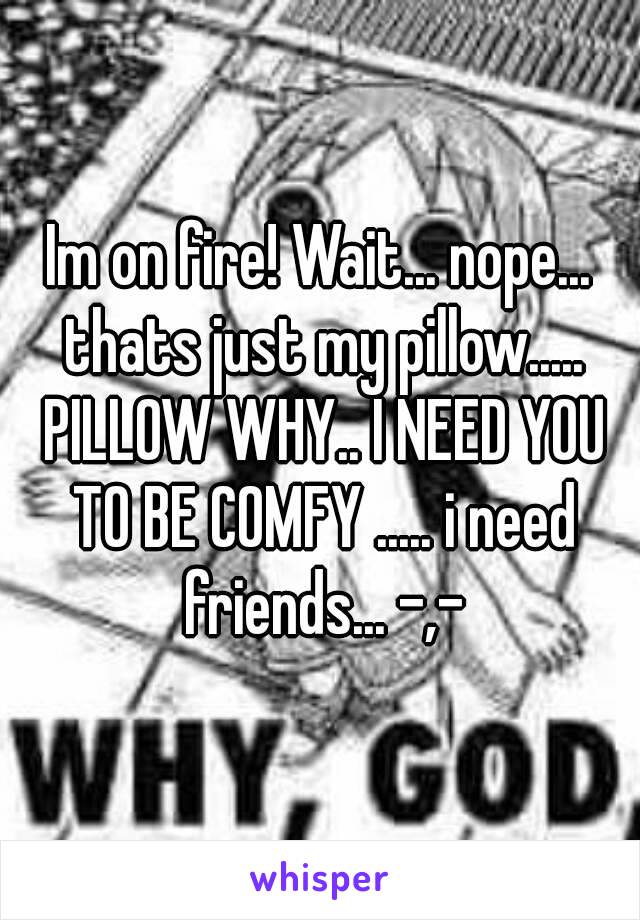 Im on fire! Wait... nope... thats just my pillow..... PILLOW WHY.. I NEED YOU TO BE COMFY ..... i need friends... -,-