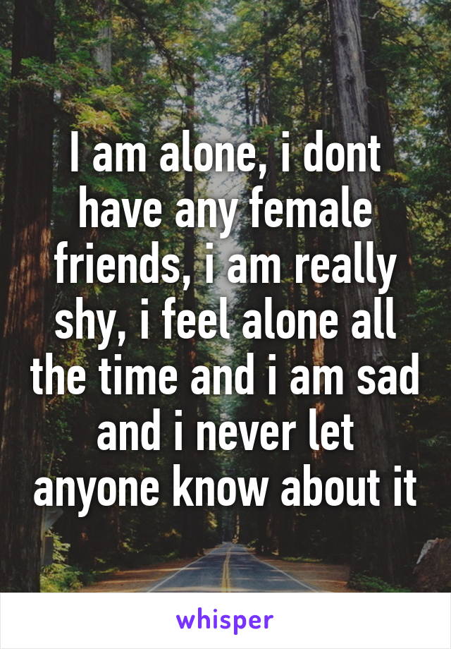 I am alone, i dont have any female friends, i am really shy, i feel alone all the time and i am sad and i never let anyone know about it